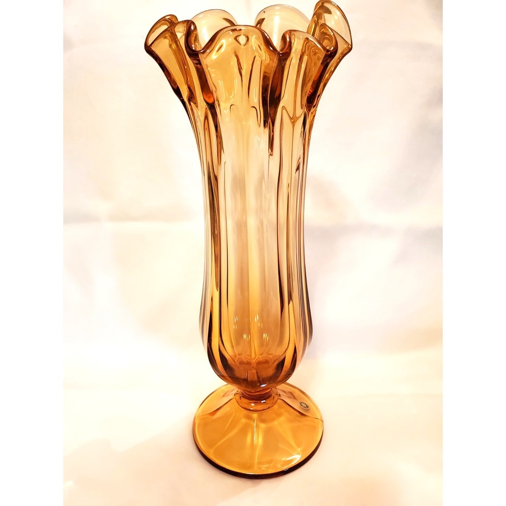Vintage  Westmoreland Colonial Amber Swung Glass Pedestal 12.5" Vase